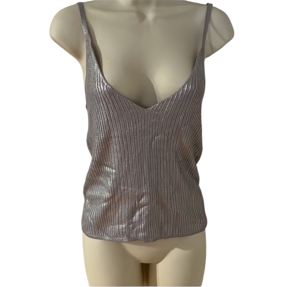 Silence & Noise size large silver metallic v- neck camisole lightweight ribbed